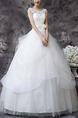 White Bateau Ball Gown Embroidery Beading Sash Dress for Wedding