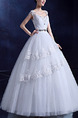 White V Neck Square Ball Gown Beading Sash Embroidery Appliques Dress for Wedding