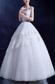 White V Neck Square Ball Gown Beading Sash Embroidery Appliques Dress for Wedding