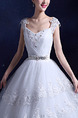 White V Neck Square Ball Gown Beading Sash Embroidery Appliques Dress for Wedding