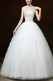 White High Neck Ball Gown Beading Appliques Dress for Wedding