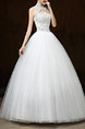 White High Neck Ball Gown Beading Appliques Dress for Wedding