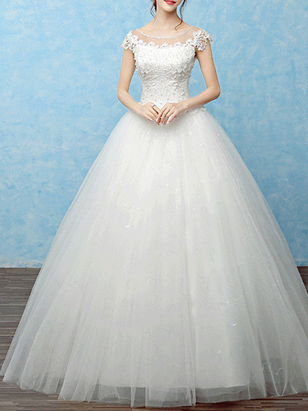 White Bateau Princess Beading Embroidery Dress for Wedding