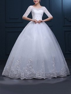 White Bateau Princess Beading Appliques Dress for Wedding