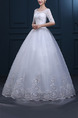 White Bateau Princess Beading Appliques Dress for Wedding