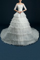 White Off Shoulder Ball Gown Beading Tiered Dress for Wedding