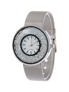 Silver Silver Plated Band Rhinestone Quartz Watch