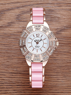 Pink Gold Plated Band Rhinestone Bracelet Quartz Watch