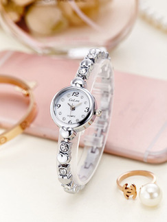 Silver Silver Plated Band Bracelet Rhinestone Quartz Watch