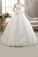 White Bateau Ball Gown Appliques Embroidery Beading Dress for Wedding