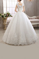 White Bateau Ball Gown Appliques Embroidery Beading Dress for Wedding