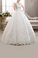 White Bateau Ball Gown Appliques Embroidery Beading Dress for Wedding