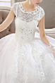 White Bateau Ball Gown Appliques Embroidery Beading Dress for Wedding
