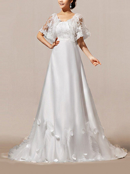 White Strapless Illusion A-Line Embroidery Dress for Wedding