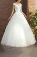 White Bateau Illusion Ball Gown Beading Embroidery Dress for Wedding