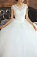 White Bateau Illusion Ball Gown Beading Embroidery Dress for Wedding