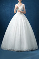 White V Neck Ball Gown Appliques Beading Embroidery Dress for Wedding