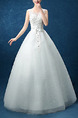 White Jewel Illusion Princess Beading Appliques Dress for Wedding