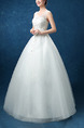 White Jewel Illusion Princess Beading Appliques Dress for Wedding