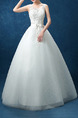 White Jewel Illusion Princess Beading Appliques Dress for Wedding