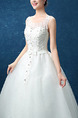 White Jewel Illusion Princess Beading Appliques Dress for Wedding