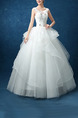 White Bateau Illusion Ball Gown Beading Embroidery Appliques Dress for Wedding