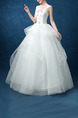 White Bateau Illusion Ball Gown Beading Embroidery Appliques Dress for Wedding