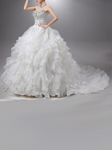 Strapless Ball Gown Ruffle Beading