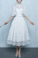 White High Neck Illusion Ball Gown Embroidery Sash Ribbon Dress for Wedding