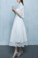 White High Neck Illusion Ball Gown Embroidery Sash Ribbon Dress for Wedding