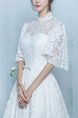 White High Neck Illusion Ball Gown Embroidery Sash Ribbon Dress for Wedding