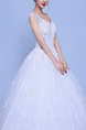 White V Neck Ball Gown Embroidery Appliques Dress for Wedding