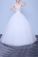 White Bateau Illusion Ball Gown Beading Dress for Wedding