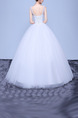 White Bateau Illusion Ball Gown Beading Dress for Wedding