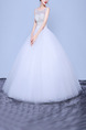 White Bateau Illusion Ball Gown Beading Dress for Wedding