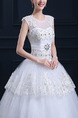 White Jewel Illusion Ball Gown Embroidery Beading Dress for Wedding