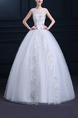 White Jewel Ball Gown Beading Embroidery Sash Dress for Wedding