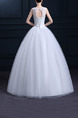 White Jewel Ball Gown Beading Embroidery Sash Dress for Wedding