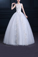 White Jewel Ball Gown Beading Embroidery Sash Dress for Wedding