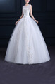 White Jewel Ball Gown Beading Embroidery Sash Dress for Wedding