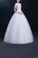 White Jewel Ball Gown Beading Embroidery Sash Dress for Wedding