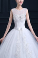 White Jewel Ball Gown Beading Embroidery Sash Dress for Wedding