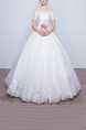 White Bateau Illusion Ball Gown Embroidery Beading Dress for Wedding