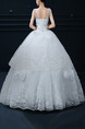 White V Neck Ball Gown Beading Embroidery Ribbon Dress for Wedding