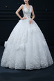 White V Neck Ball Gown Beading Embroidery Ribbon Dress for Wedding