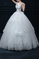 White V Neck Ball Gown Beading Embroidery Ribbon Dress for Wedding