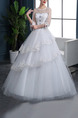 White Illusion Bateau Princess Beading Embroidery Tiered Dress for Wedding