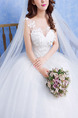 White V Neck Ball Gown Beading Embroidery Appliques Dress for Wedding