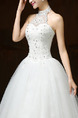 White Halter Illusion Ball Gown Beading Embroidery Dress for Wedding