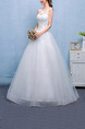 White Illusion Jewel Ball Gown Embroidery Appliques Dress for Wedding